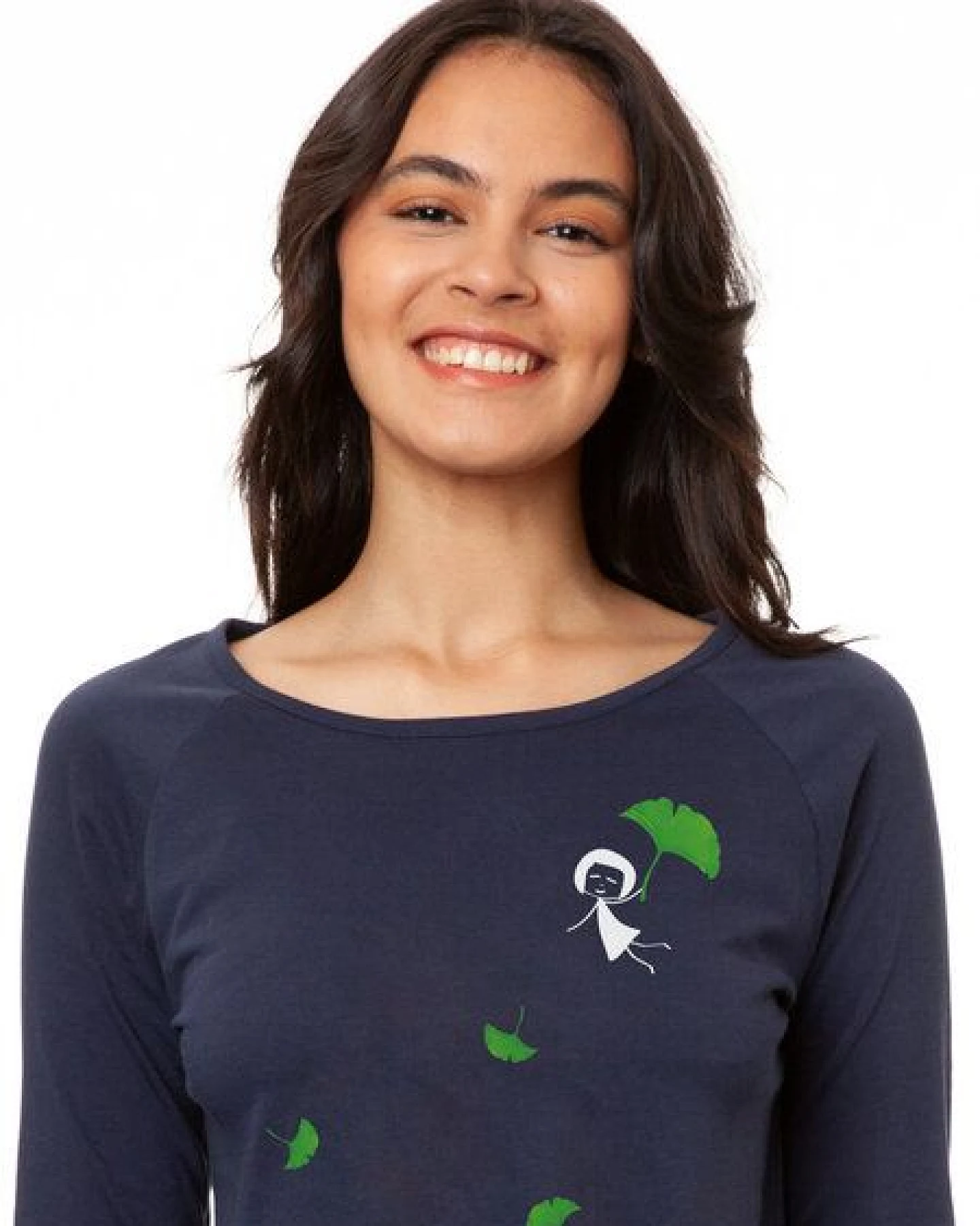 FellHerz Damen Raglan Longsleeve Gingko Girl dunkelblau aus 100% Biobaumwolle – Ansicht 2
