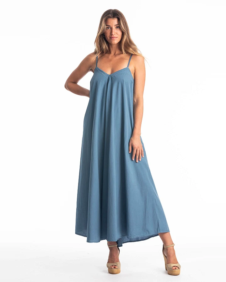 RAVENS VIEW IBIZA Damen vegan Kleid Leia Jeans Blau