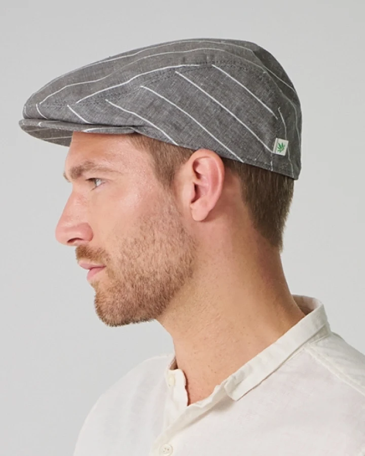 Hempage Herren vegan Flache Mütze Gestreift Asphalttgrau