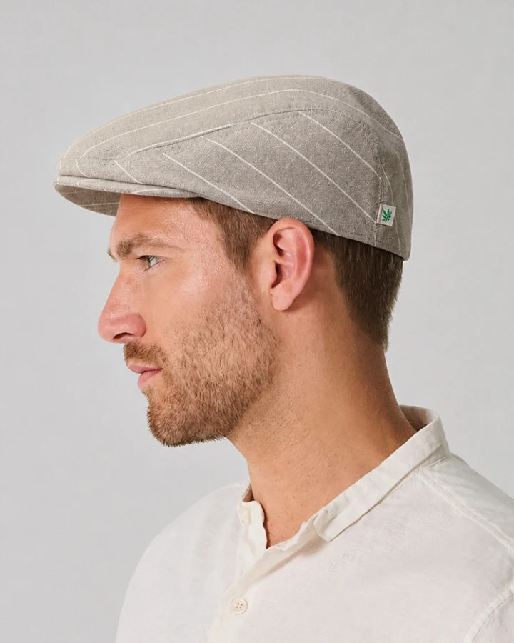 Hempage Herren vegan Flache Mütze Gestreift Thistle Beige