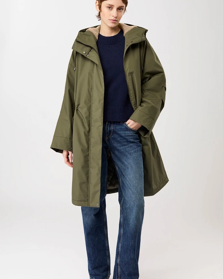 LangerChen Damen vegan Parka Long Lightly Padded Olive
