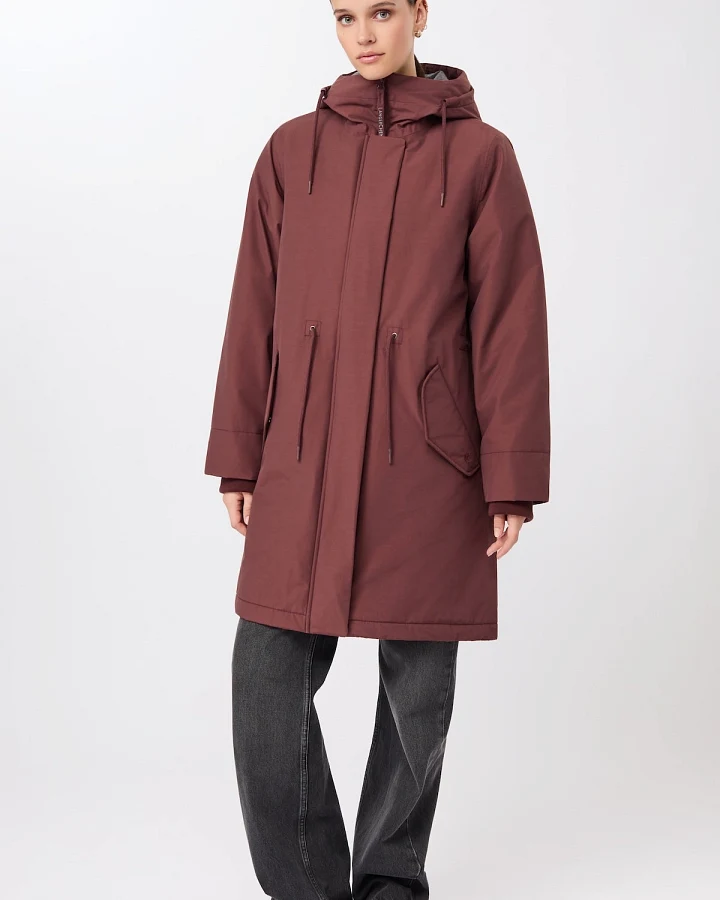LangerChen Damen vegan Parka Lockere Passform Wattiert Burgunderrot