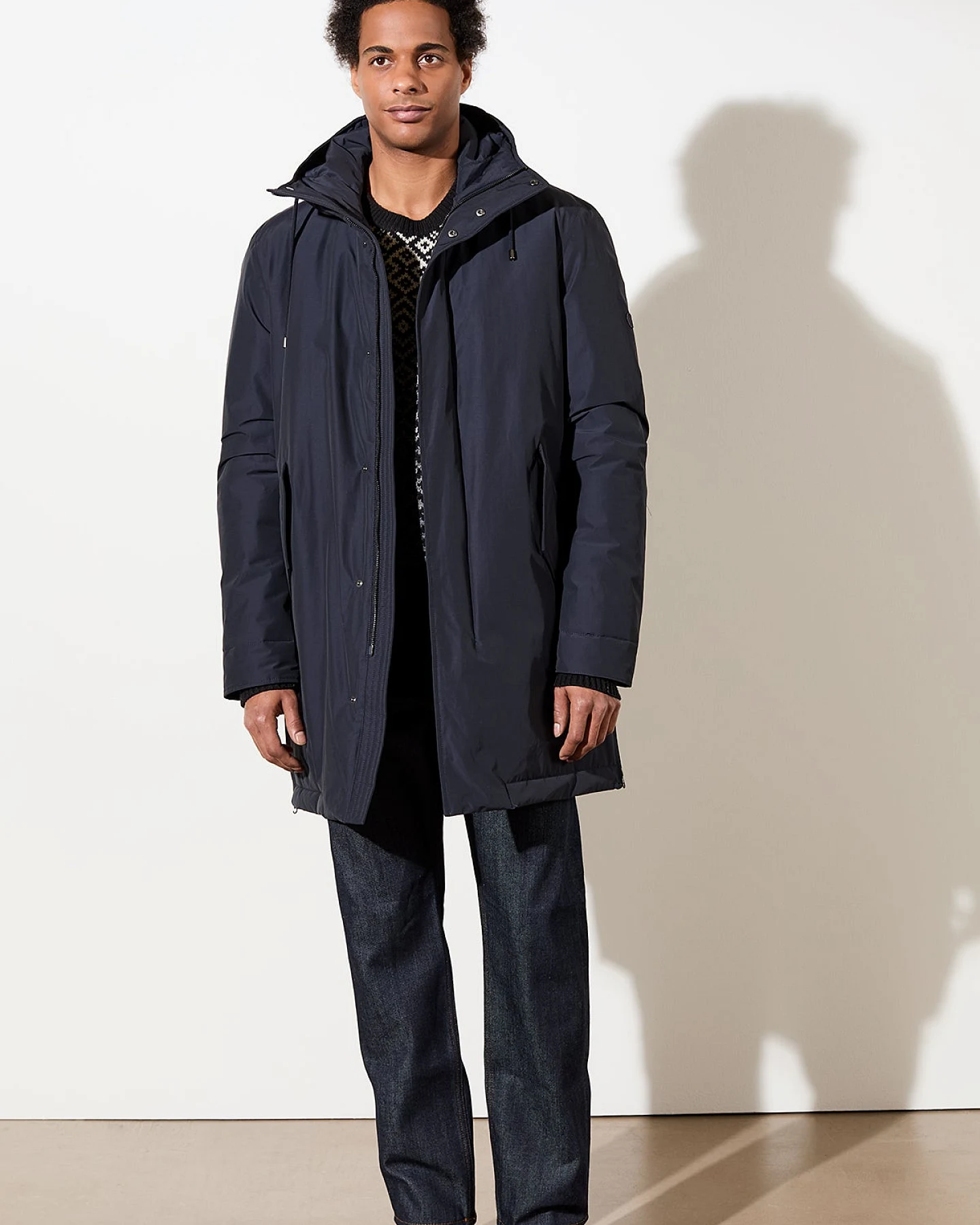 LangerChen Herren vegan Langer Wattierter Parka Funktionale Merkmale Marineblau – Ansicht 2