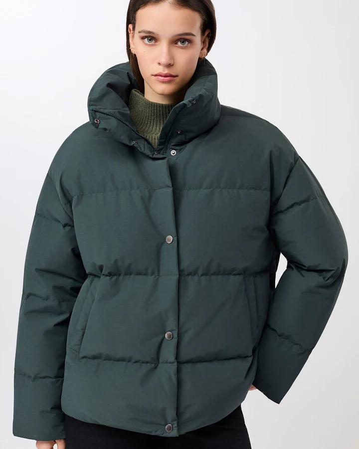 LangerChen Damen vegan Steppjacke Mit Stehkragen Tannengrün