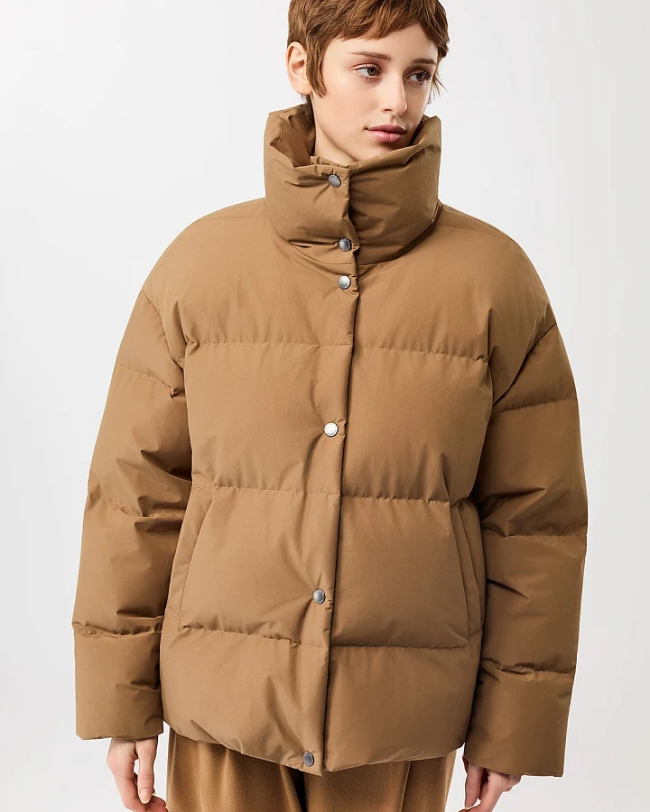 LangerChen Damen vegan Steppjacke Mit Stehkragen Farbe Eiche