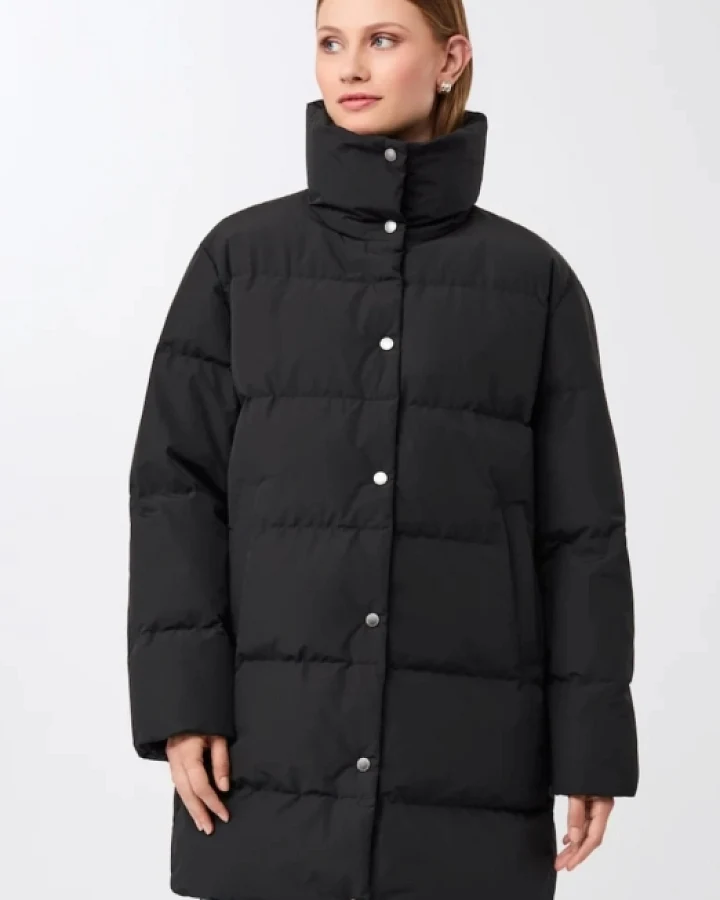 LangerChen Damen vegan Jacke Mit Stehkragen Schwarz