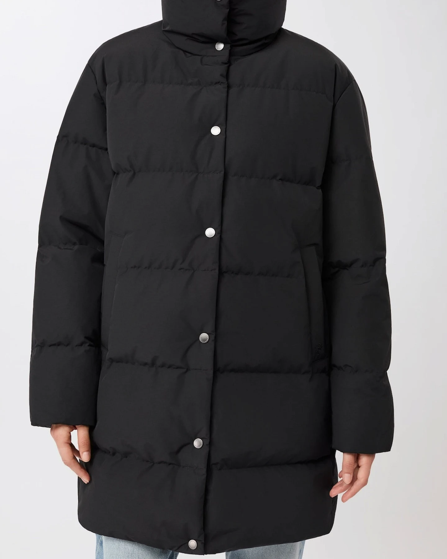 LangerChen Damen vegan Jacke Mit Stehkragen Schwarz – Ansicht 2