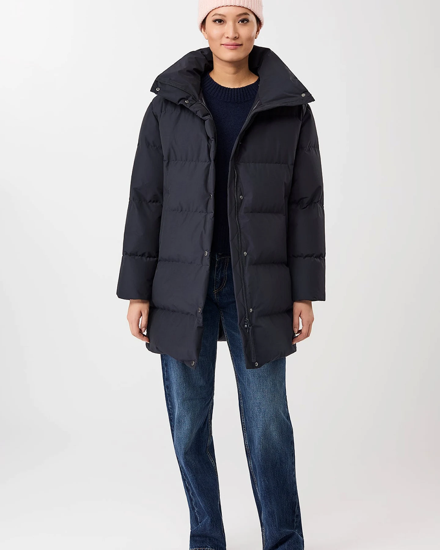 LangerChen Damen vegan Jacke Mit Stehkragen Marineblau – Ansicht 2