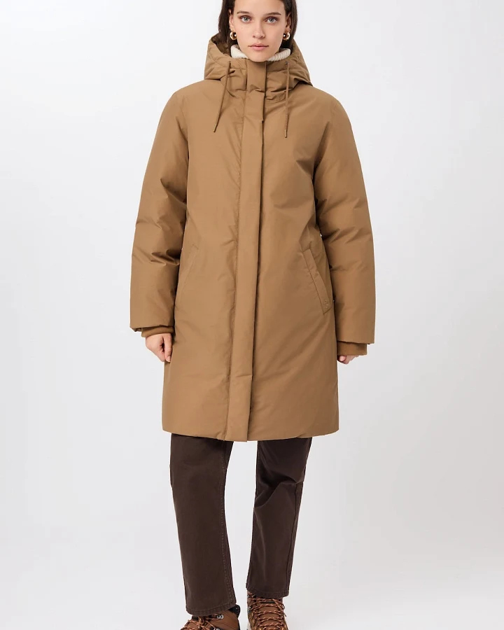 LangerChen Damen vegan Jacke Lang Mit Kapuze Farbe Eiche