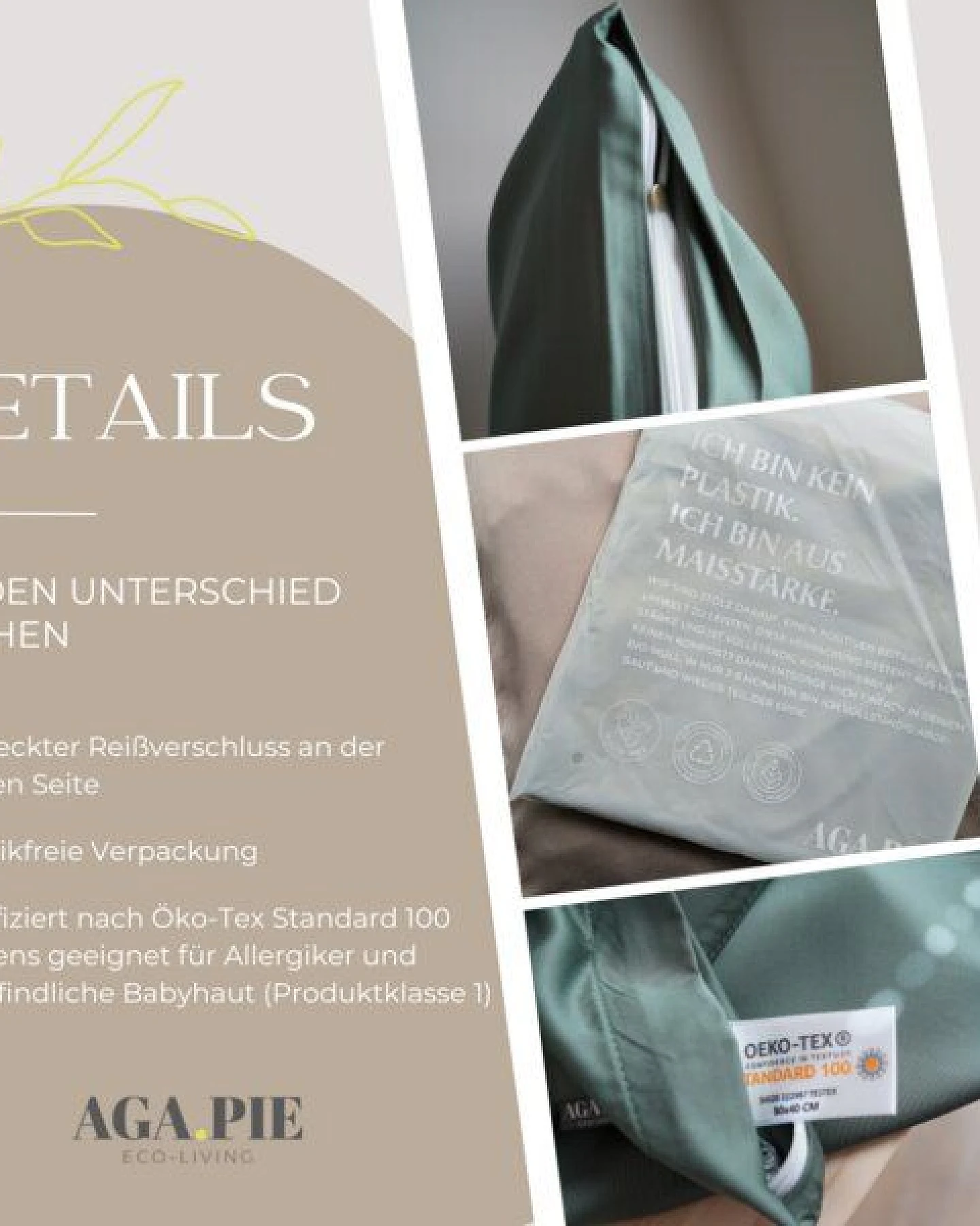 AGA.PIE Kopfkissenbezug aus 100% Lyocell aus Bambuscellulose, für Allergiker – Ansicht 4
