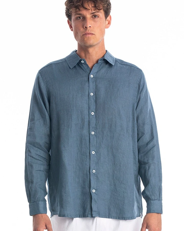 RAVENS VIEW IBIZA Herren vegan Hemd Alain Jeans Blau