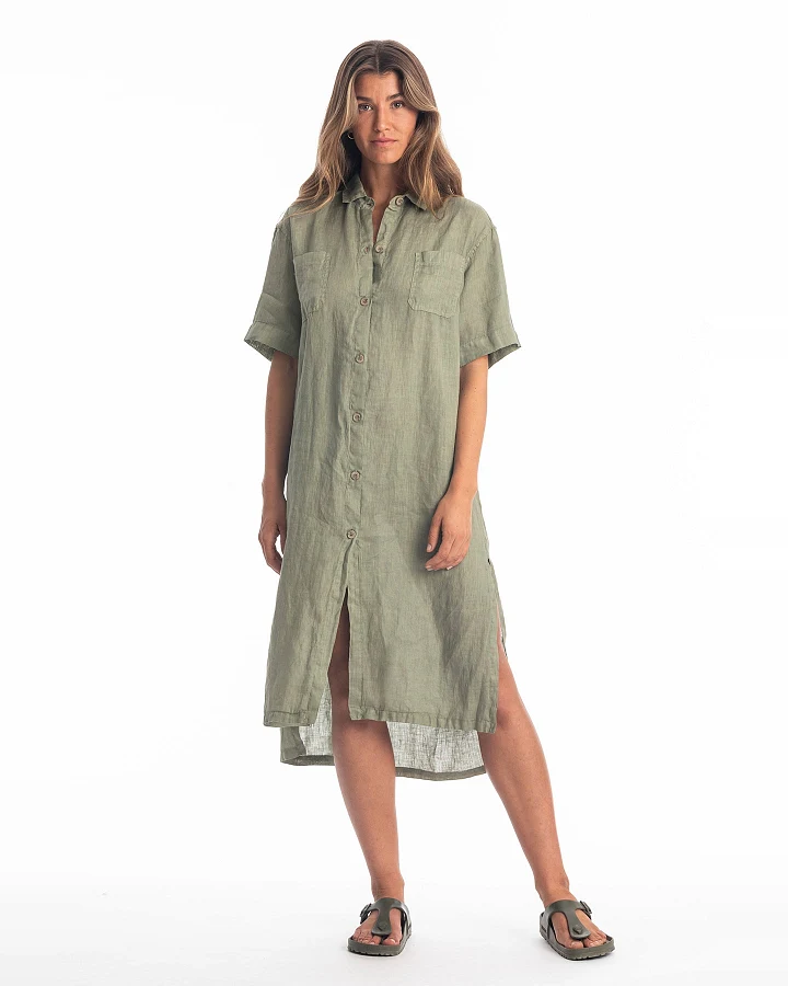 RAVENS VIEW IBIZA Damen vegan Kleid Hemd Iria Khaki