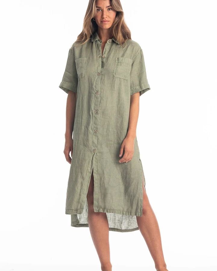 RAVENS VIEW IBIZA Damen vegan Kleid Hemd Iria Khaki