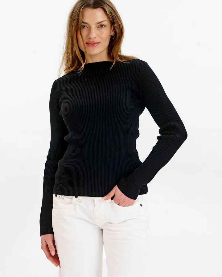 KOMODO Damen vegan Strick-Top Rippe Wasabi Schwarz