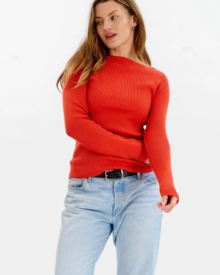 KOMODO Damen vegan Strick-Top Rippe Wasabi Rot