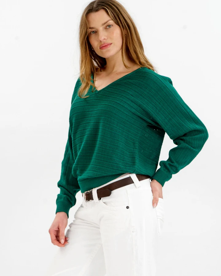 KOMODO Damen vegan Pullover Pia Pointelle Grün