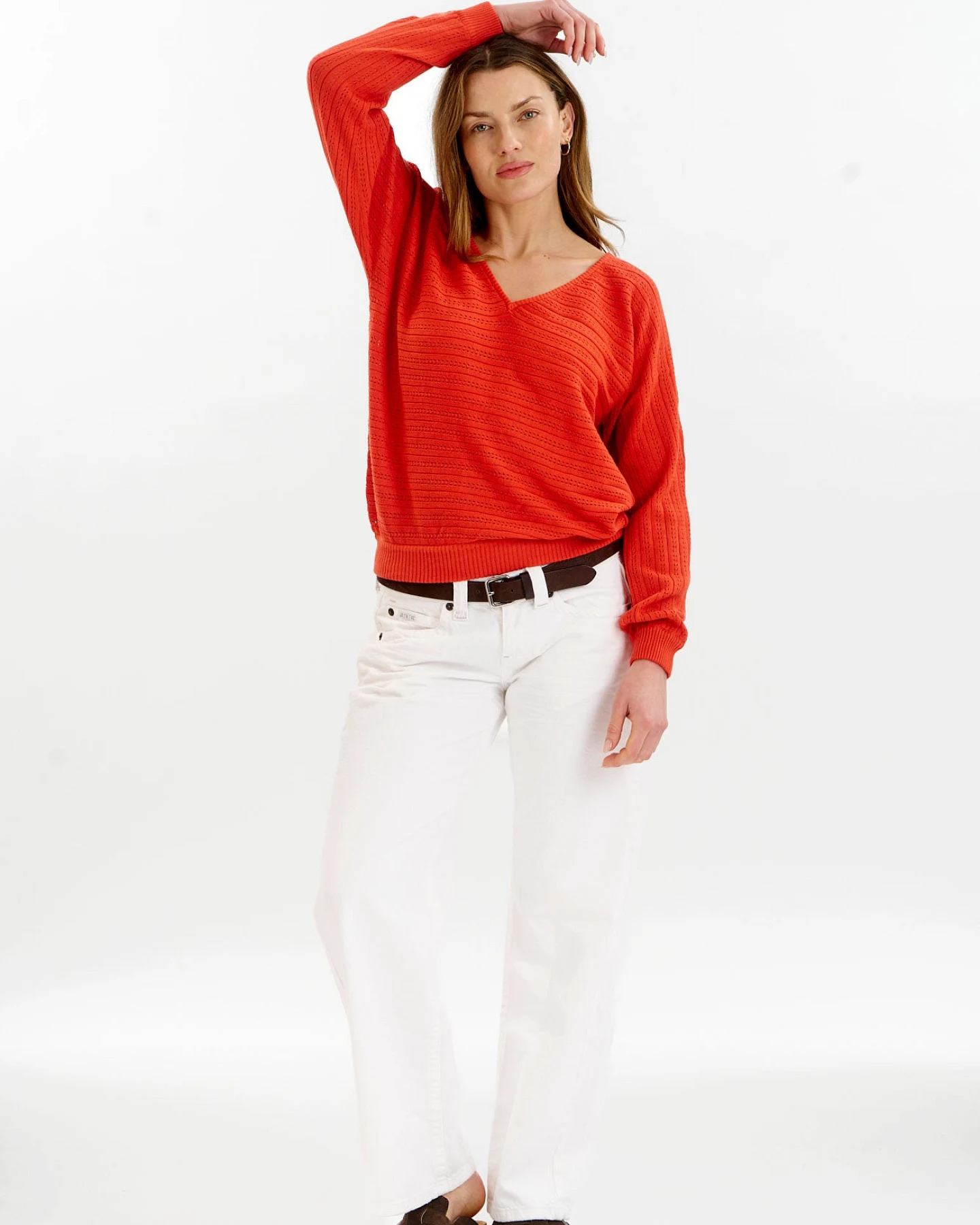 KOMODO Damen vegan Pullover Pia Pointelle Rot – Ansicht 2