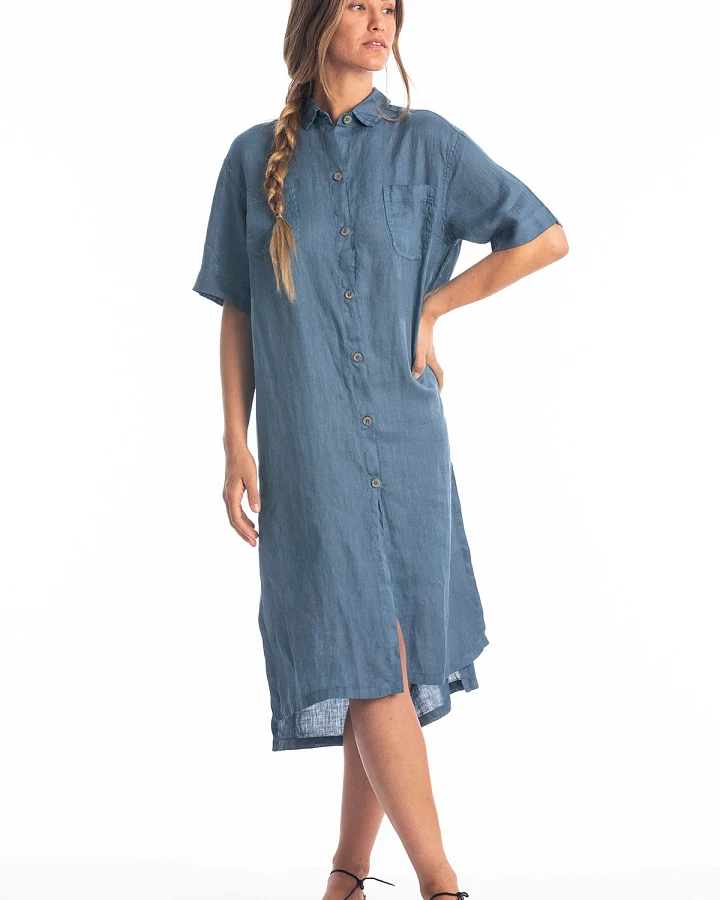 RAVENS VIEW IBIZA Damen vegan Kleid Shirt Iria Jeans Blau