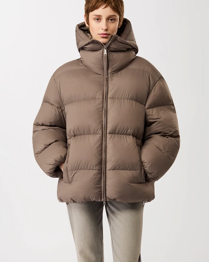 LangerChen Damen vegan Jacke Quilted Detachable Hood Concrete