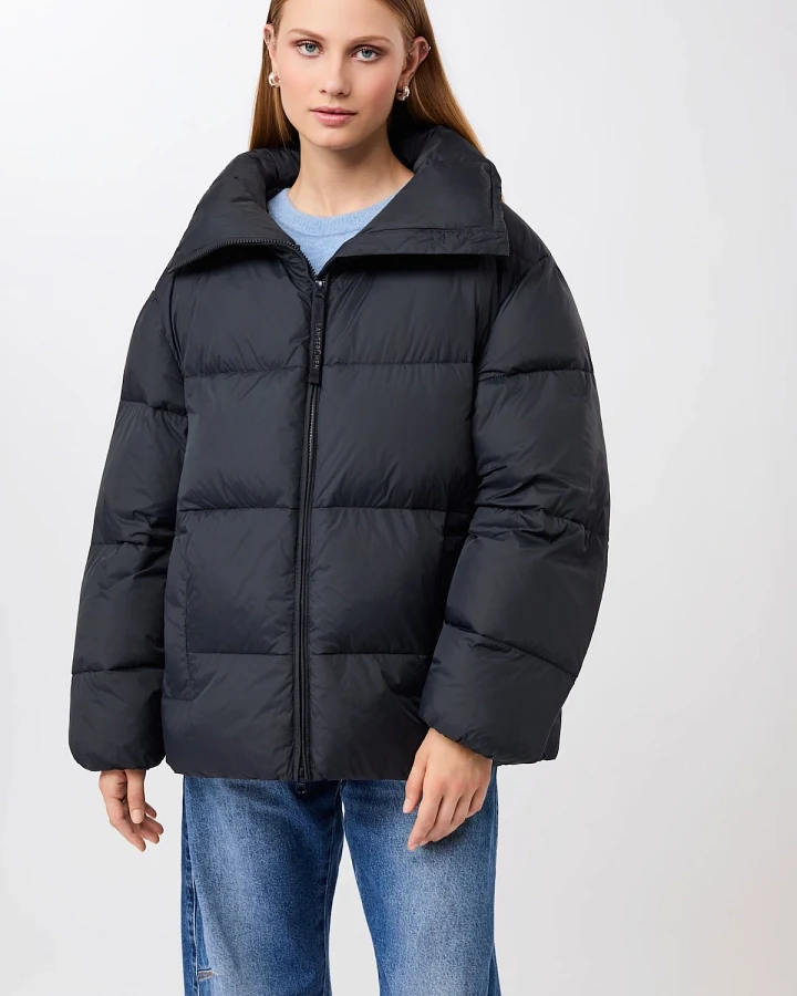 LangerChen Damen vegan Jacke Quilted Detachable Hood Midnight