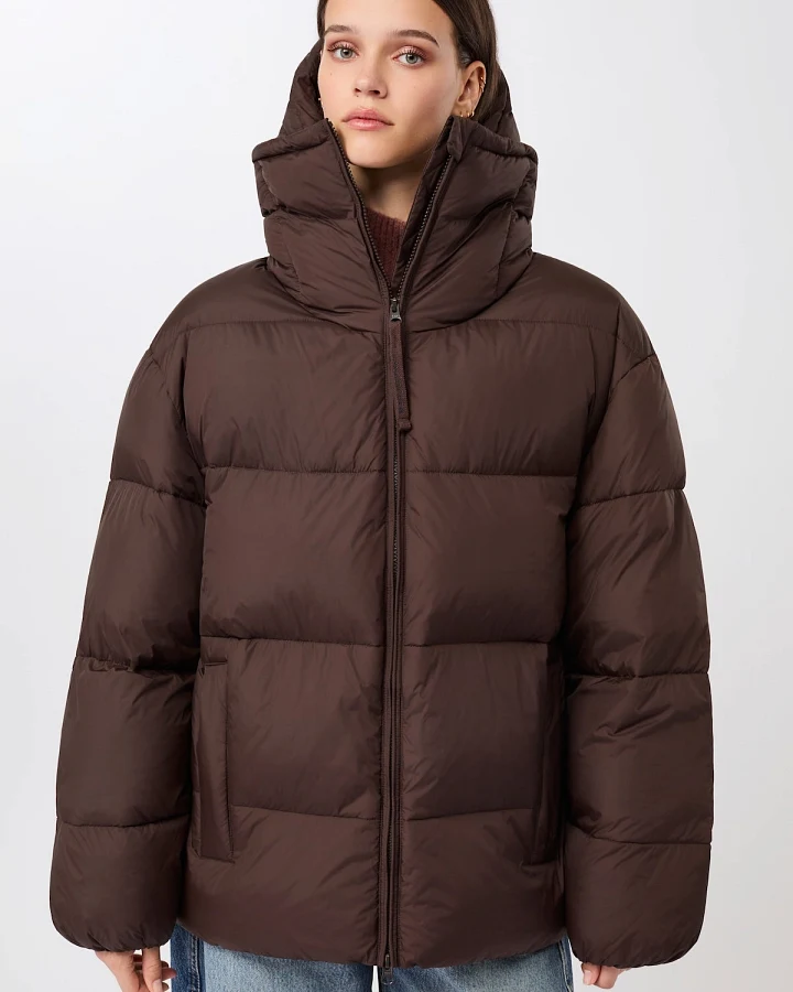 LangerChen Damen vegan Steppjacke Mit Abnehmbarer Kapuze Farbe Kaffee