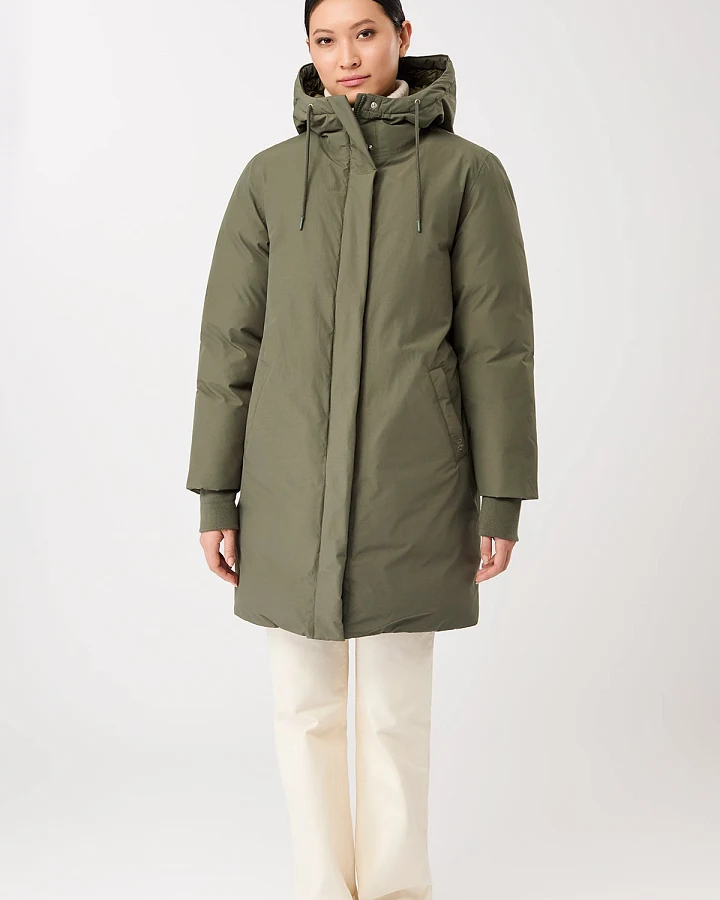 LangerChen Damen vegan Lange Jacke Mit Kapuze Sencha Grün