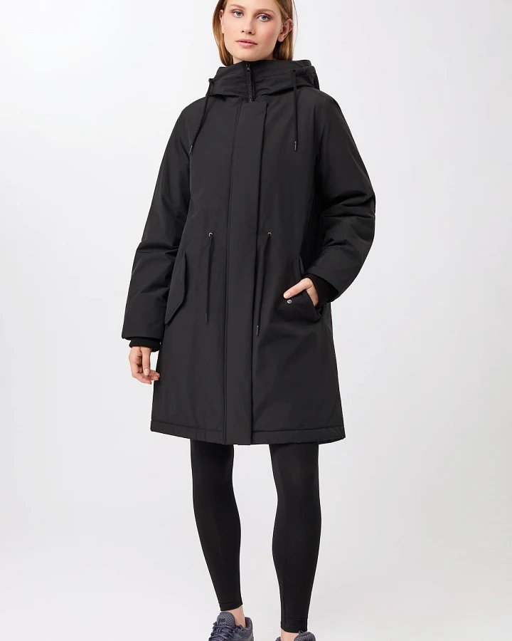 LangerChen Damen vegan Parka Lockere Passform Wattiert Schwarz