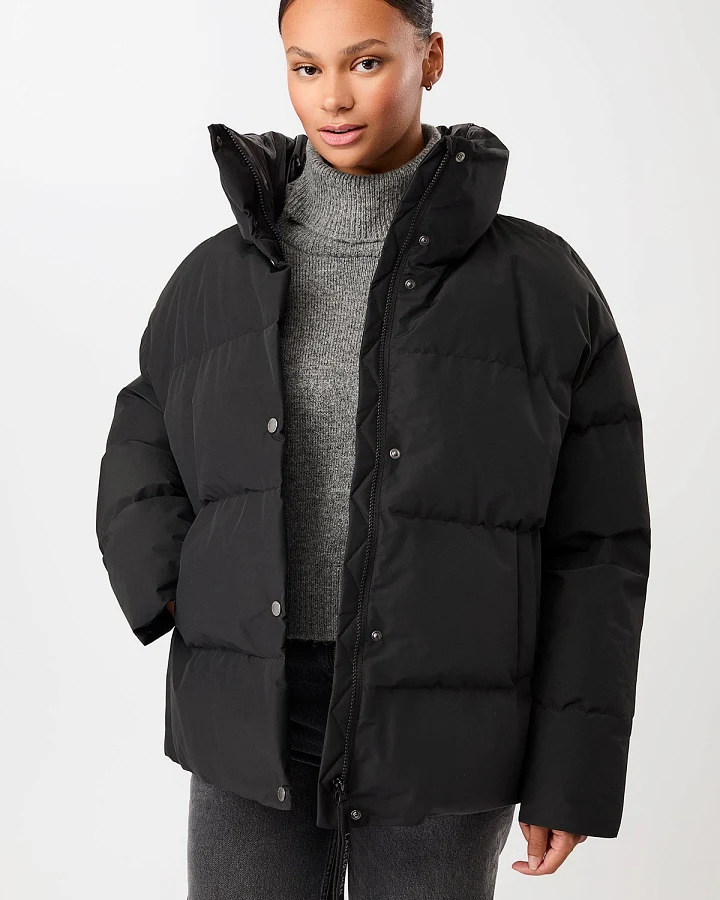 LangerChen Damen vegan Steppjacke Mit Stehkragen Schwarz