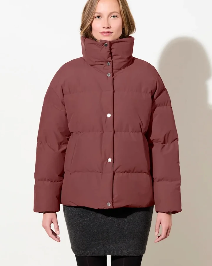 LangerChen Damen vegan Steppjacke Mit Stehkragen Burgunderrot