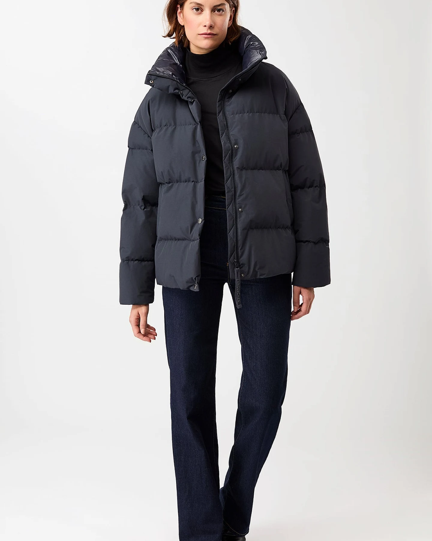 LangerChen Damen vegan Steppjacke Mit Stehkragen Marineblau – Ansicht 2