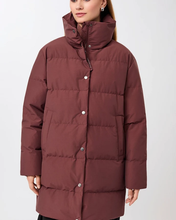 LangerChen Damen vegan Jacke Mit Stehkragen Burgunderrot