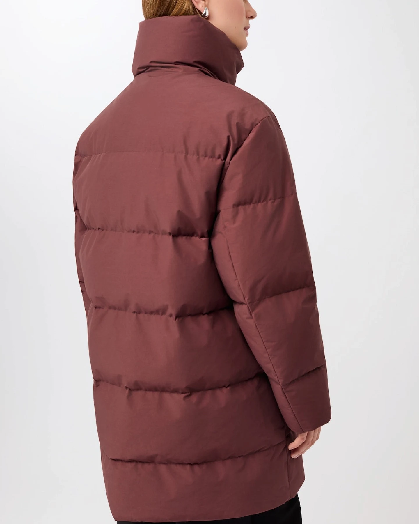LangerChen Damen vegan Jacke Mit Stehkragen Burgunderrot – Ansicht 2