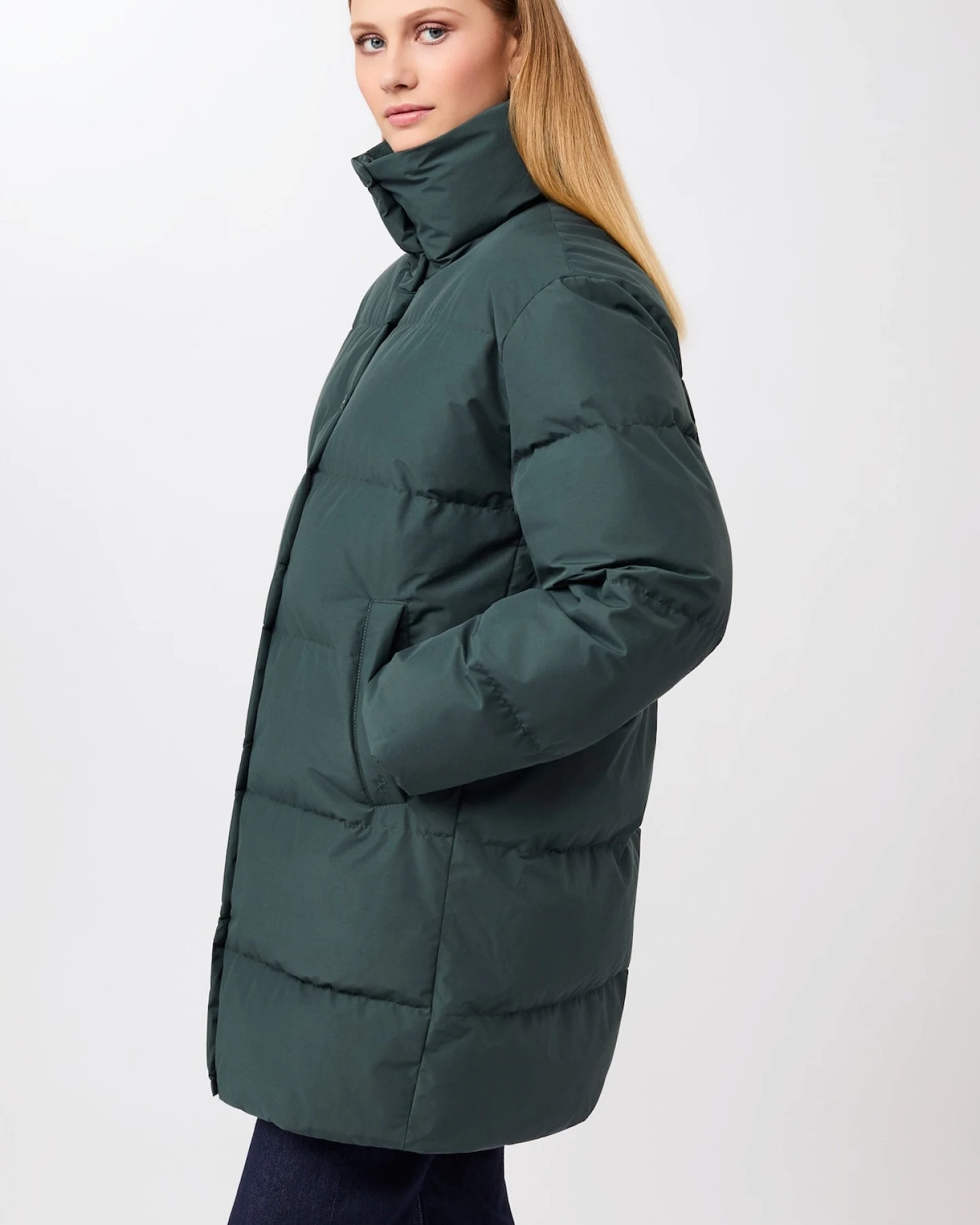LangerChen Damen vegan Jacke Mit Stehkragen Tannengrün – Ansicht 2