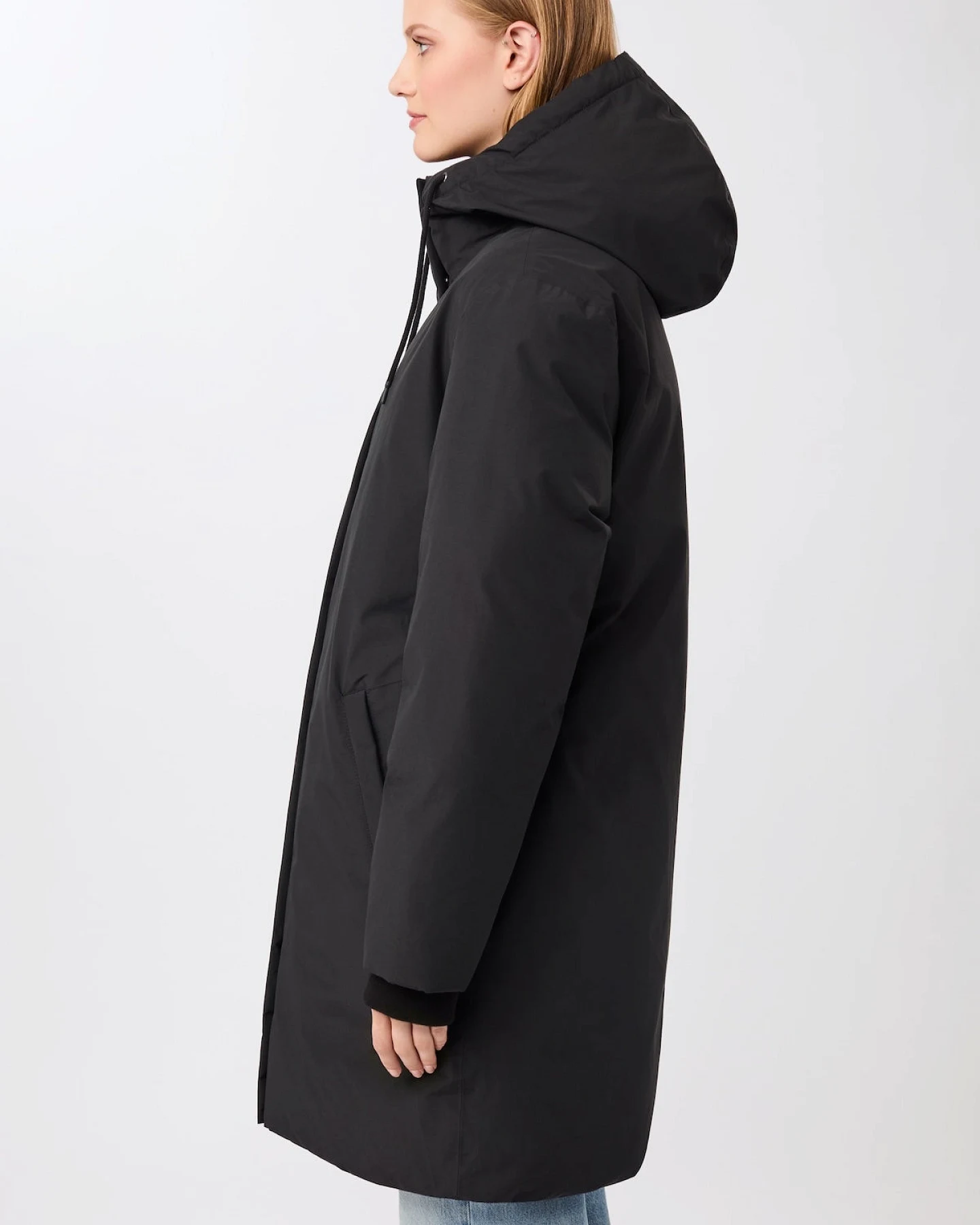 LangerChen Damen vegan Lange Kapuzenjacke Schwarz – Ansicht 2