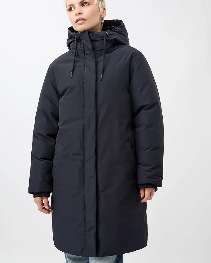 LangerChen Damen vegan Lange Jacke Mit Kapuze Marineblau