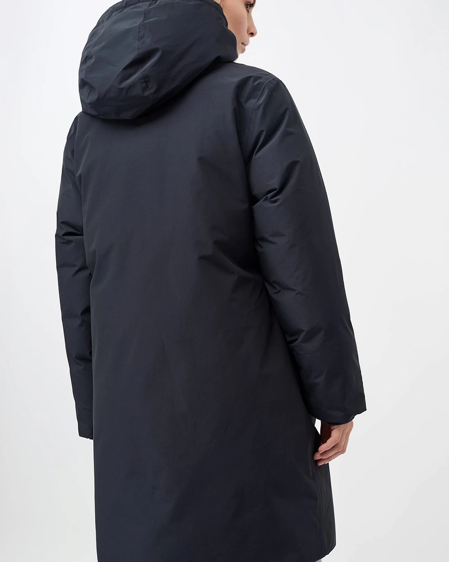 LangerChen Damen vegan Lange Jacke Mit Kapuze Marineblau – Ansicht 2