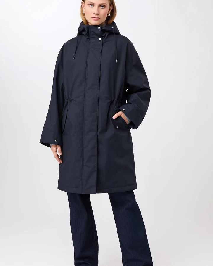 LangerChen Damen vegan Parka Long Lightly Padded Navy