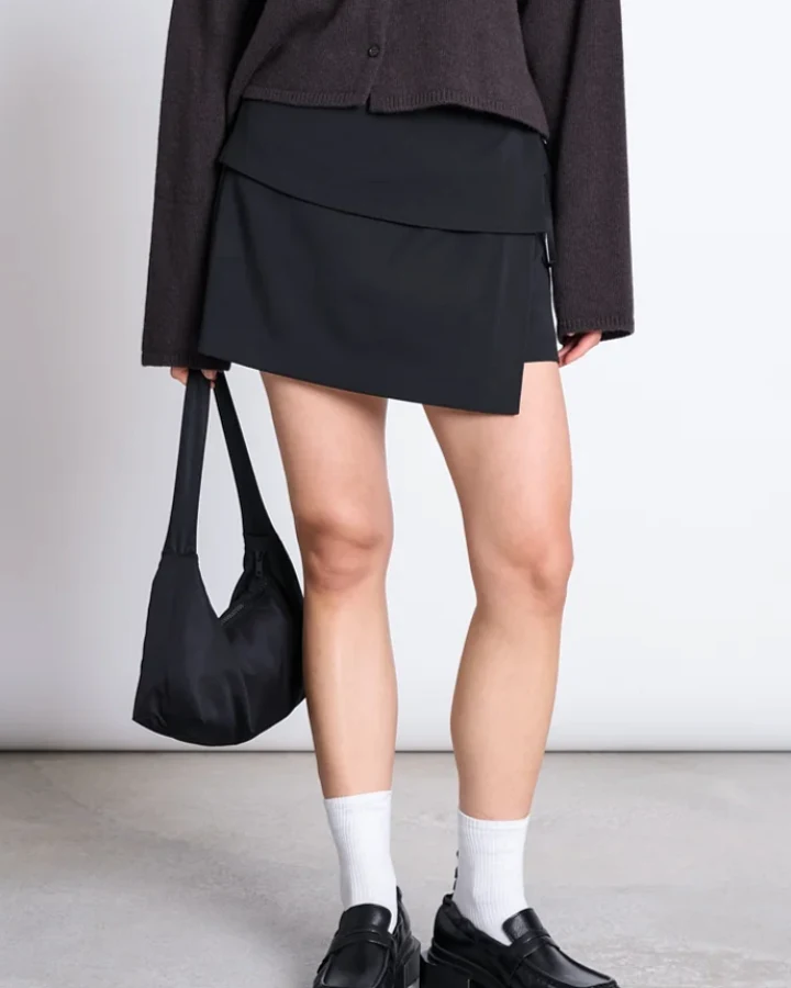 JAN N JUNE Damen vegan Mini Wickelrock Braun Schwarz