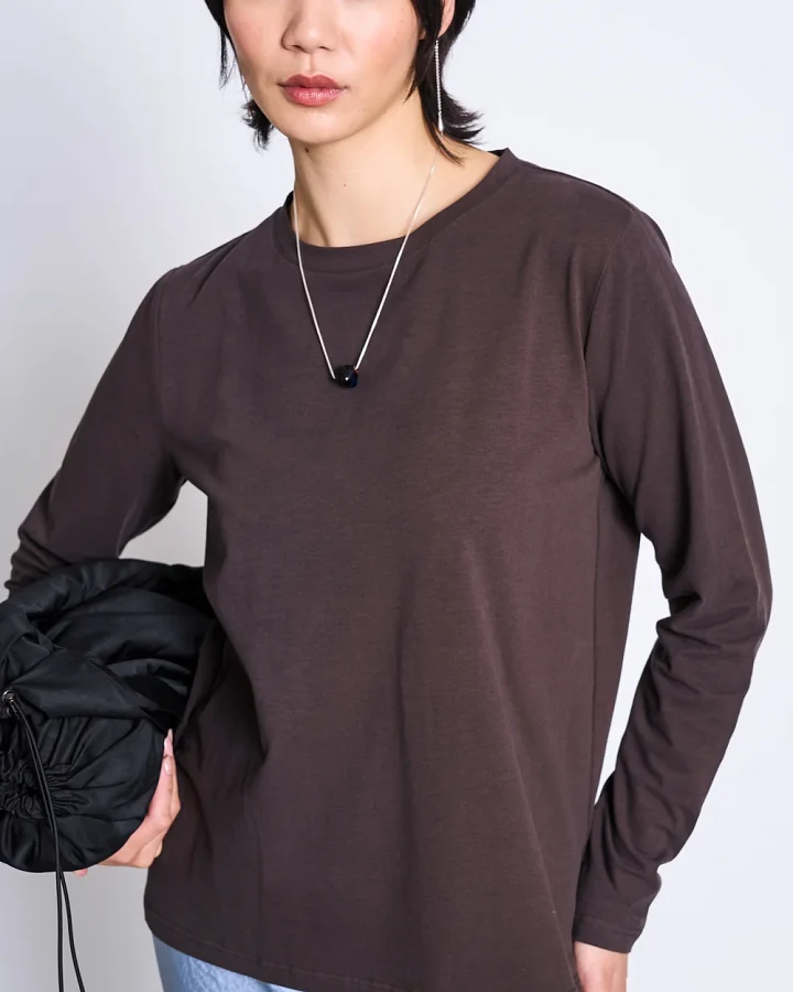 JAN N JUNE Damen vegan Longsleeve Brushed Boy Schlamm