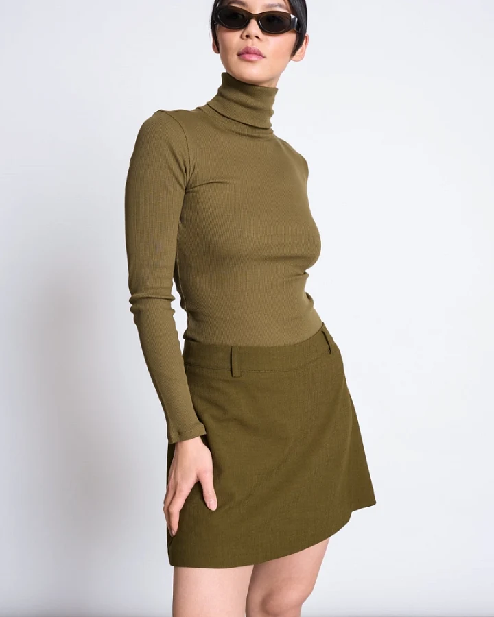 JAN N JUNE Damen vegan Top Mit Minirip Strick Und Rollkragen Chuva Rosemary