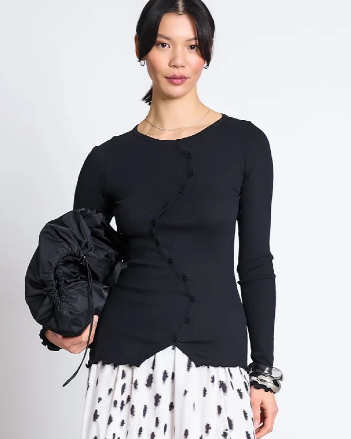 JAN N JUNE Damen vegan Longsleeve Buttoned Serpens Schwarz