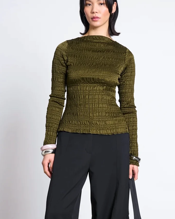 JAN N JUNE Damen vegan Langarmshirt Smocked Senna Rosemary