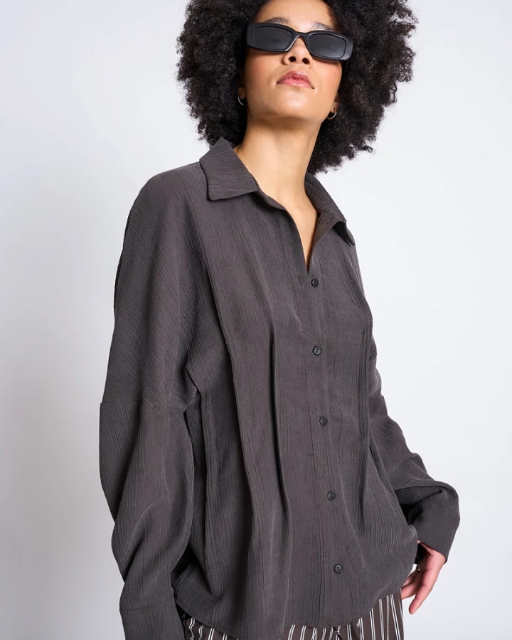 JAN N JUNE Damen vegan Bluse Calva Schlammbraun