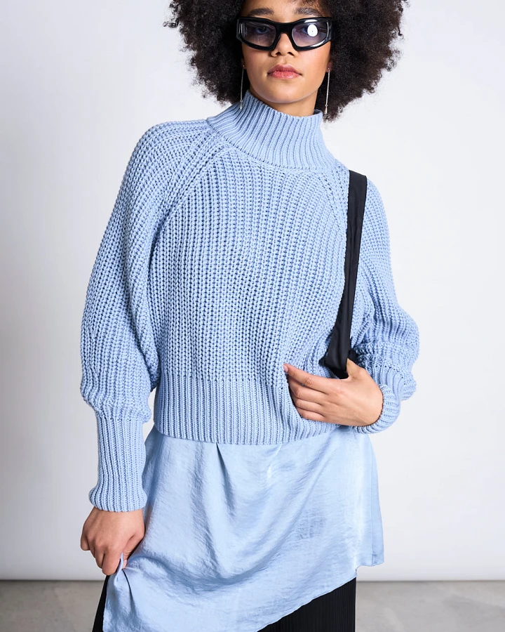 JAN N JUNE Damen vegan Pullover Ola Mittelblau