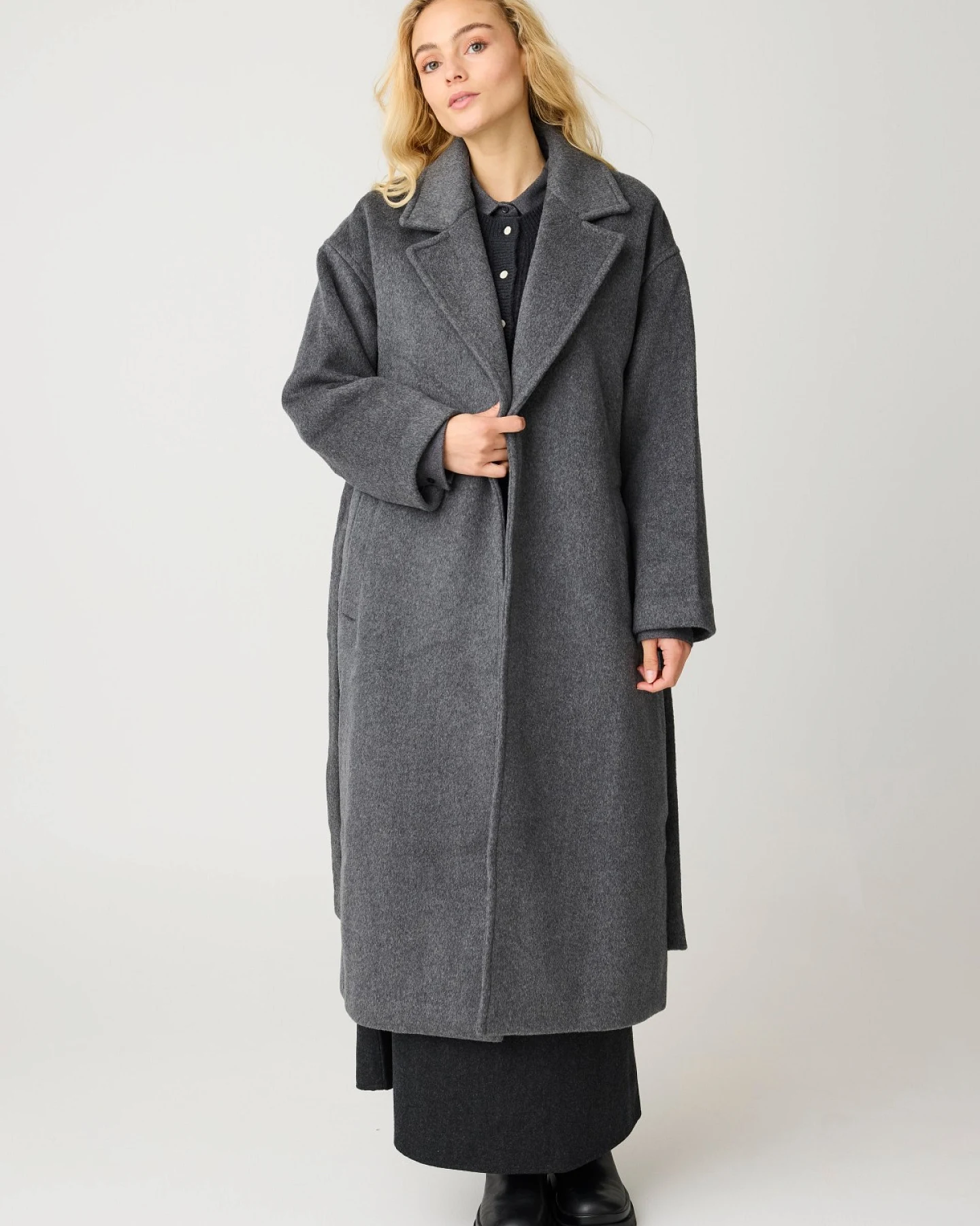 Wollmantel Lapel Coat Grau – Ansicht 2