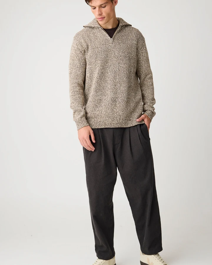 Strickpullover Quater Zip Beige