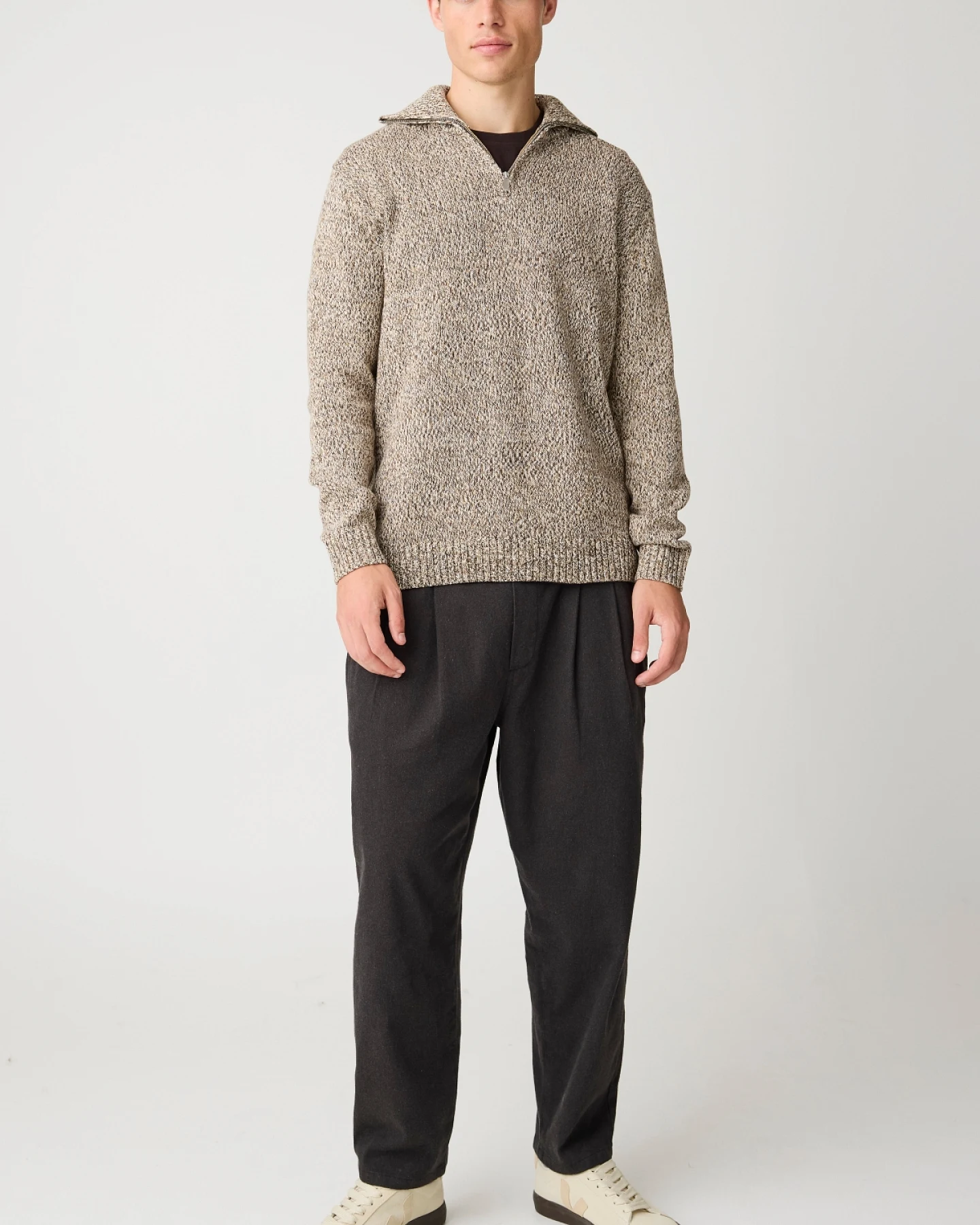 Strickpullover Quater Zip Beige – Ansicht 2
