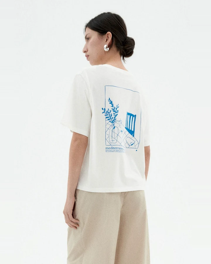Thinking MU Damen vegan T-Shirt Lucia Tischtuch Weiß & Blau