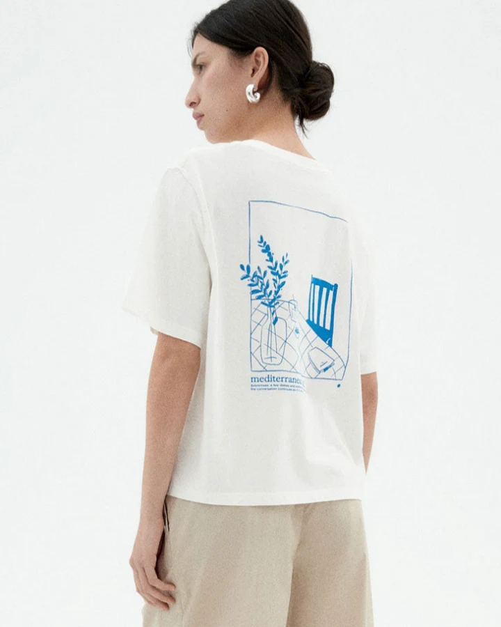 Thinking MU Damen vegan T-Shirt Lucia Tischtuch Weiß & Blau