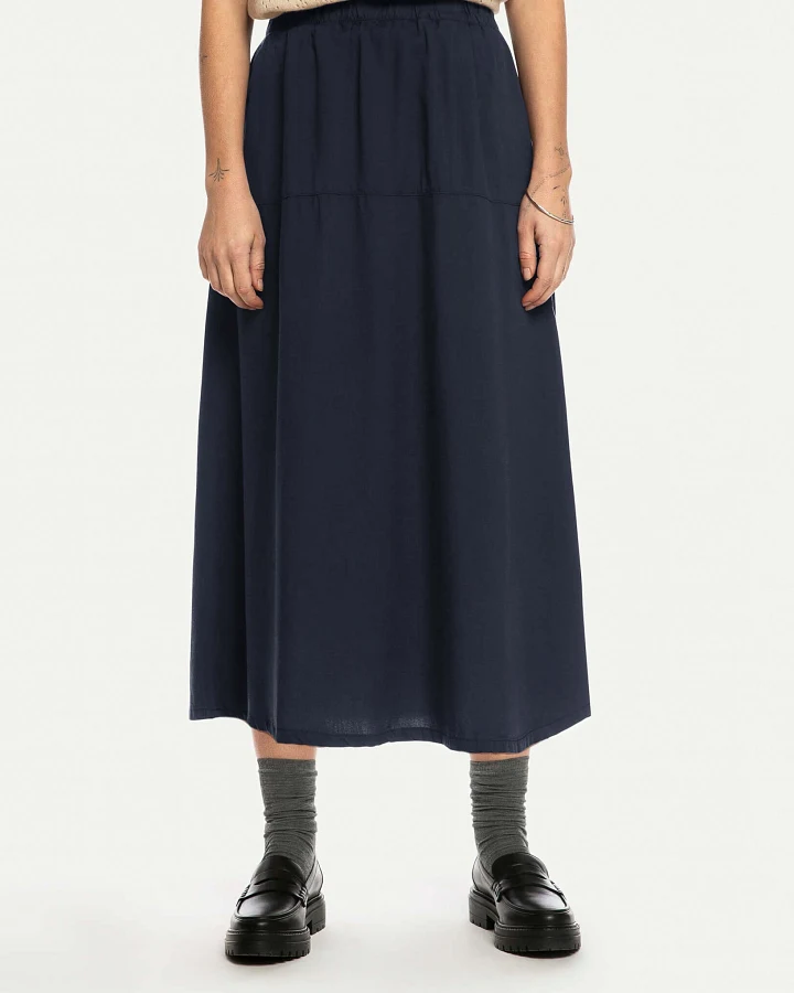 MATONA Damen vegan Midi-Rock Mit Rüschen Mitternachtsblau